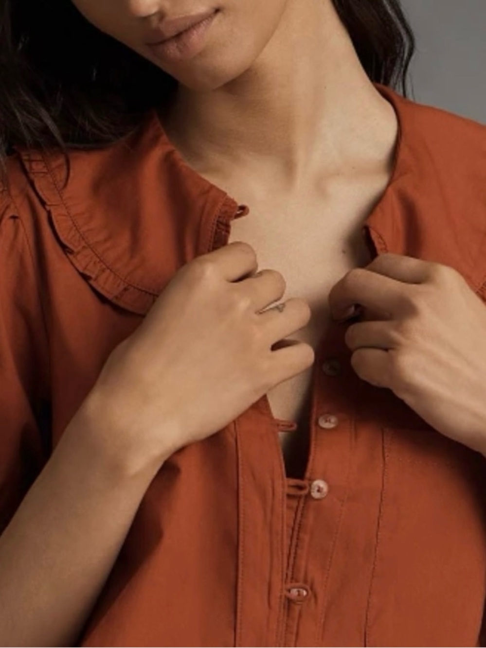 Anthropologie The Kiera Collared Button-Front Blouse by Pilcro 🍁Rust🍁Medium